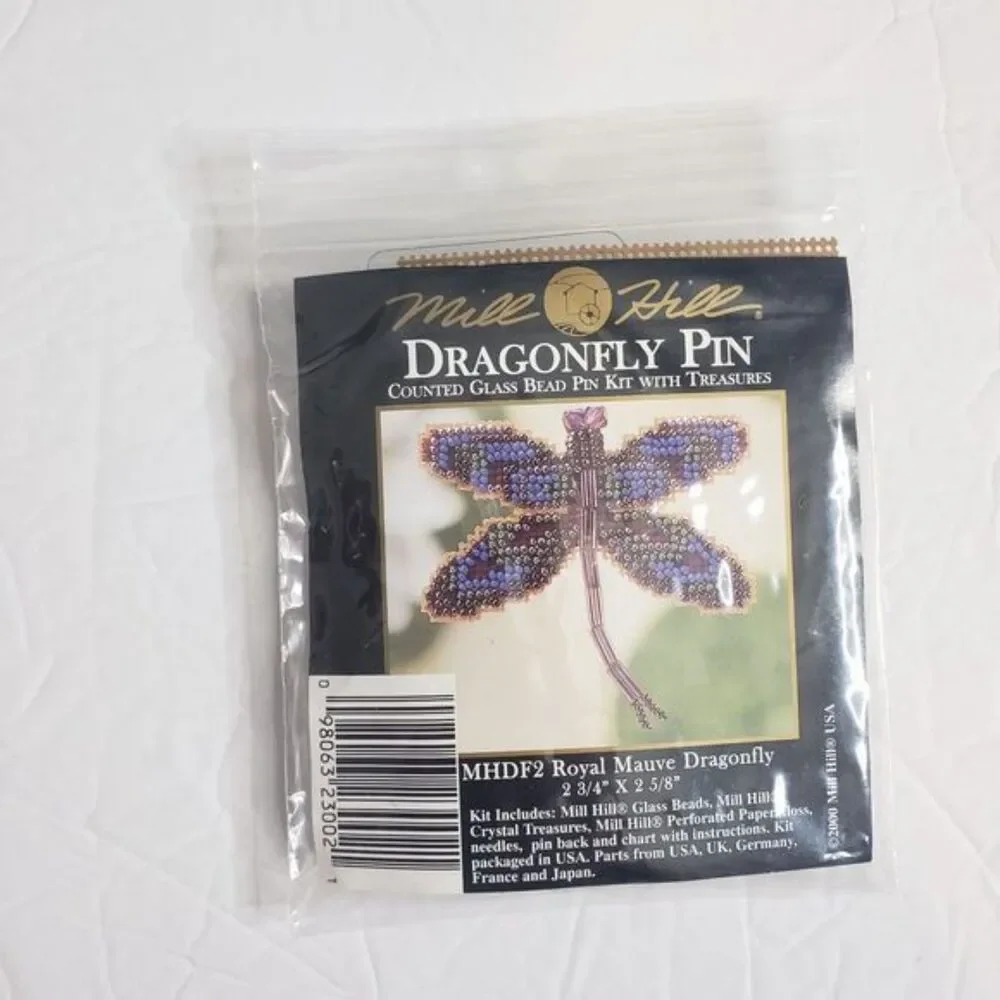 MILL HILL Royal Mauve Dragonfly Pin Counted Glass Bead Cross Stitch Kit NEW